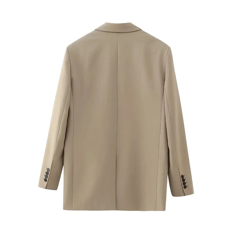 TRAF Women Fashion Oversized Front Buttoned Blazer Coat Vintage Long Sleeve Flap Pockets Female Outerwear Chic Casual Tops