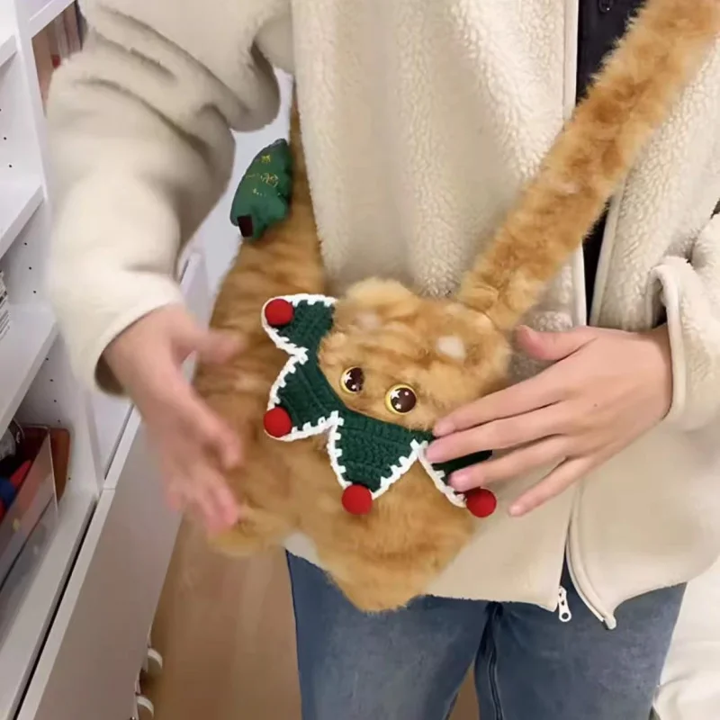 Cute Fat Orange Cat Crossbody Bag New Super Adorable Fluffy Kitten Shoulder Bag Soft Girl Cartoon Handbag