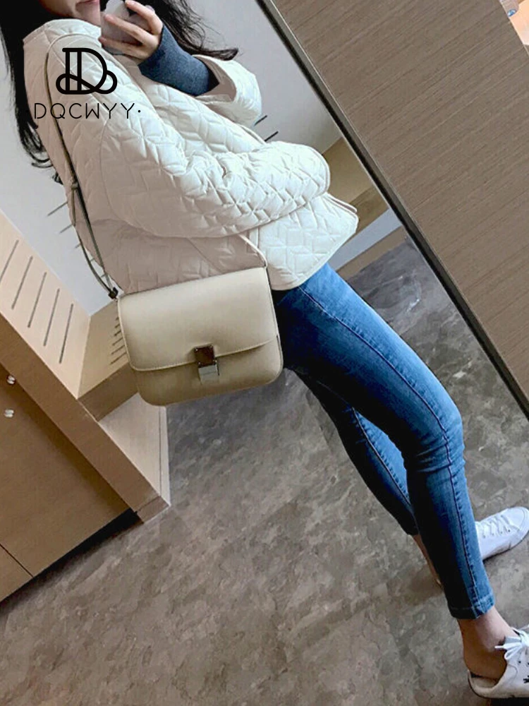 Cotton Jacket Fashionable Design O-neck Diamond Plaid Jacket Women's 2023 New Loose Fitting Retro Light and Thin Woman Clothing