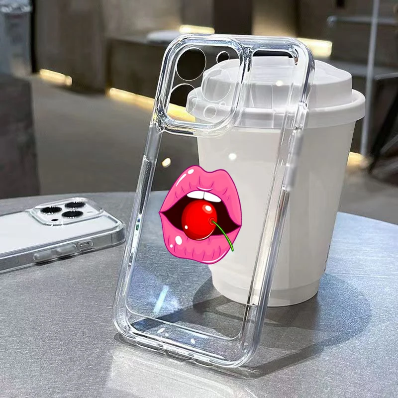 thumbnail image 1 of Funda para iPhone 16, funda suave y transparente para iPhone 11, 12, 13, 14, 15 Pro Max, XS, XR, 7, 8 Plus, SE 2020, funda con labios rojos sexys para chica, 1 of 5