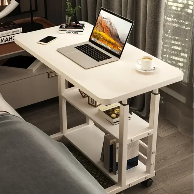 Double-Layer Small Office Desk Adjustable Height Side Mobile Workbench Laptop Computer Table Standing Simplicity Bedroom Desk