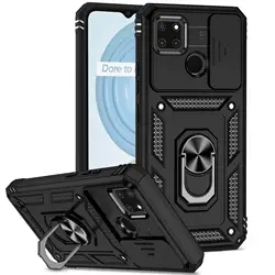 Rugged Shockproof Phone Case with Slide Camera Cover for Realme C25Y (Black)
