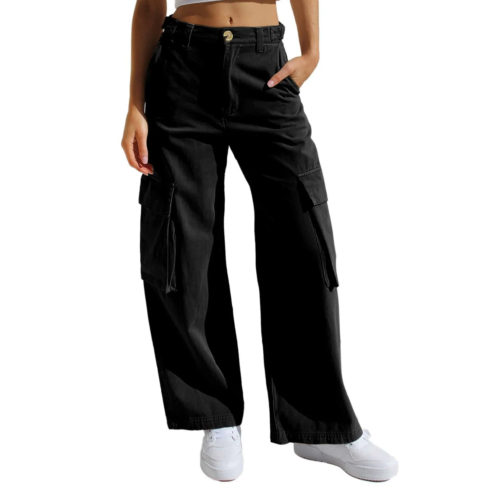 

Womens Baggy Cargo Pants Vintage Jeans With Pockets Wide Leg Trousers Loose Overalls Long Pants Cargo Pants calça feminina