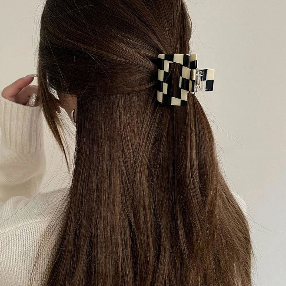 Women's Plaid Checkerboard PVC Hair Clip Set