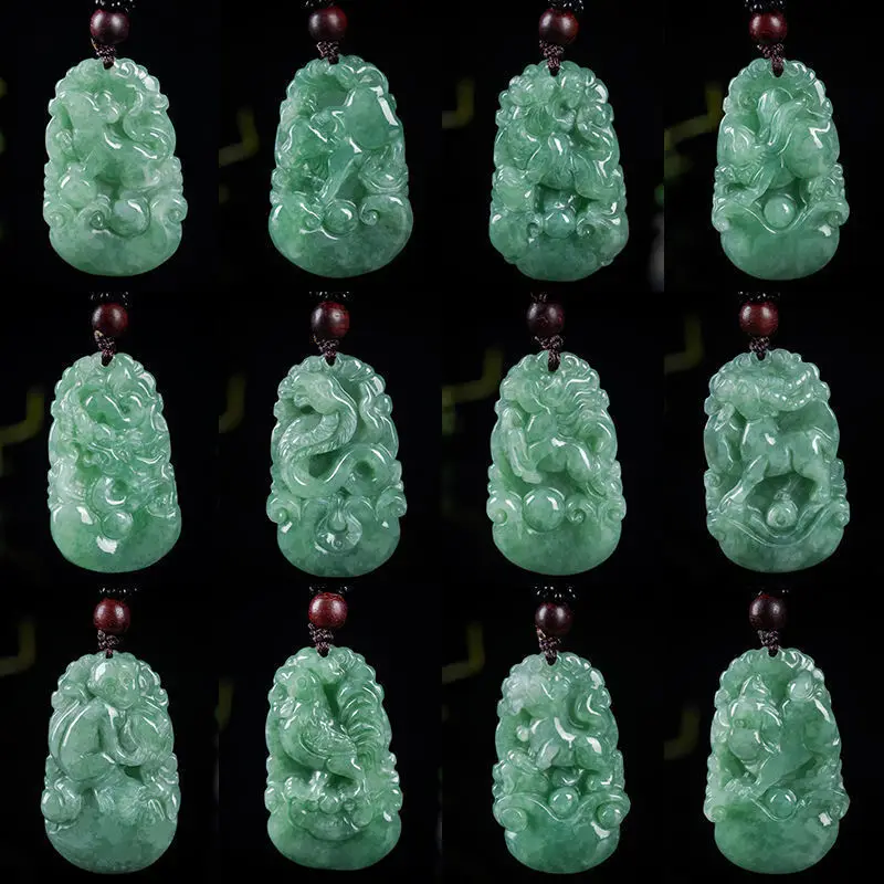Natural bean seed jadeite zodiac rat ox tiger rabbit dragon snake horse sheep monkey chicken dog pig jade pendant jewelry