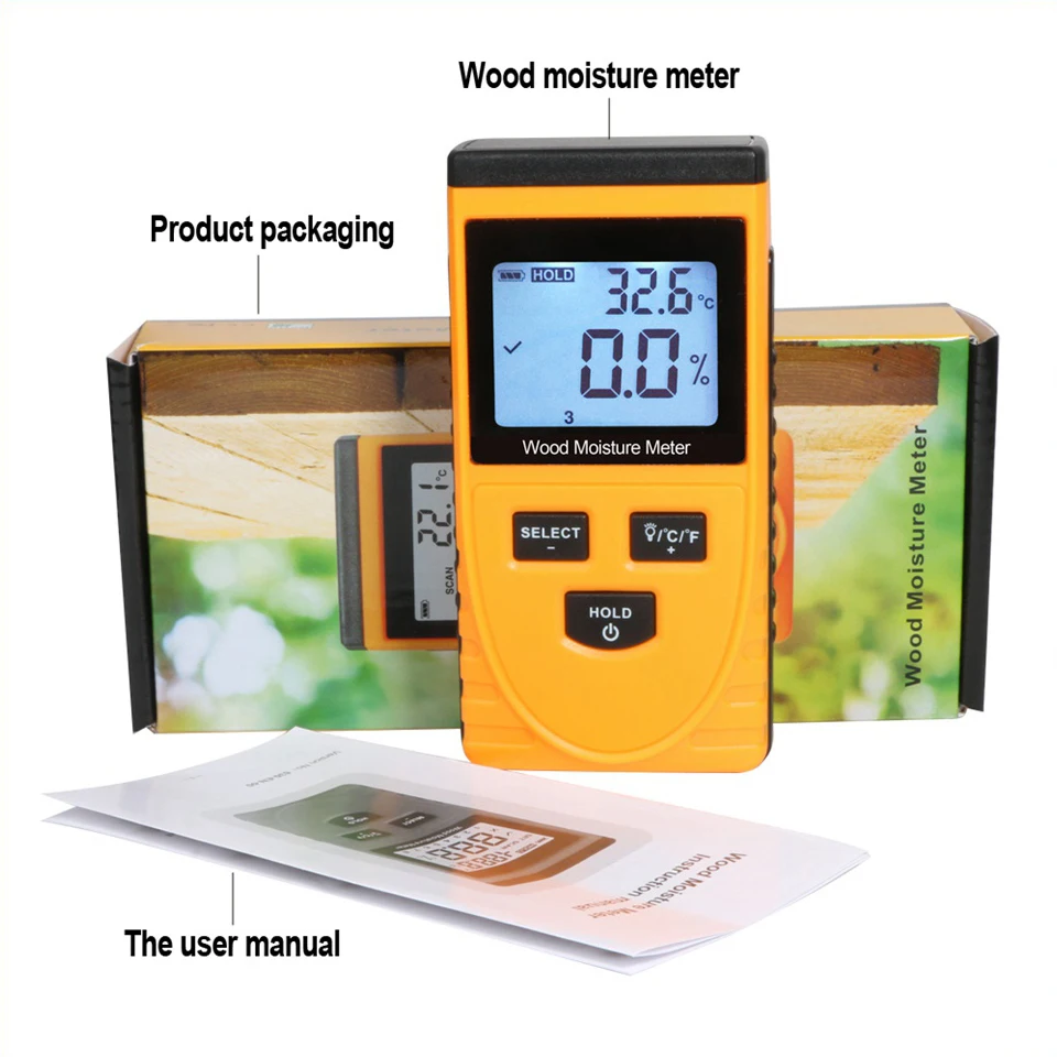 RZ Inductive Wood Moisture Meter Hygrometer Digital Humidity tester Timber Damp Detector Tool