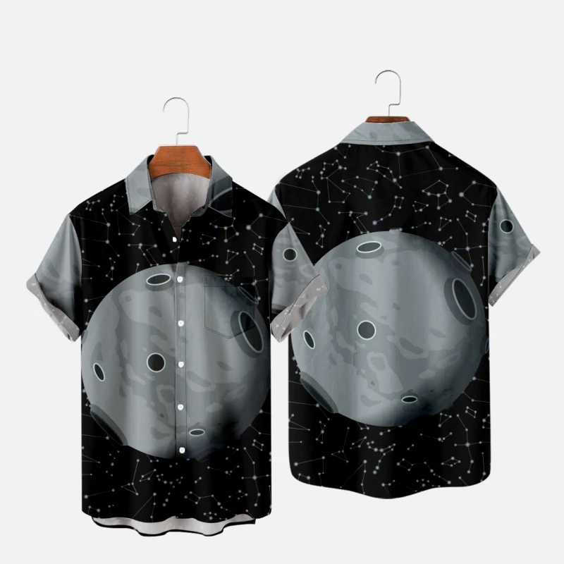 

Men's Hawaiian T-Shirt For Women Moon Star Space Pattern Harajuku Hombre Fashion Shirt Casual Beach Oversized Clothes 4