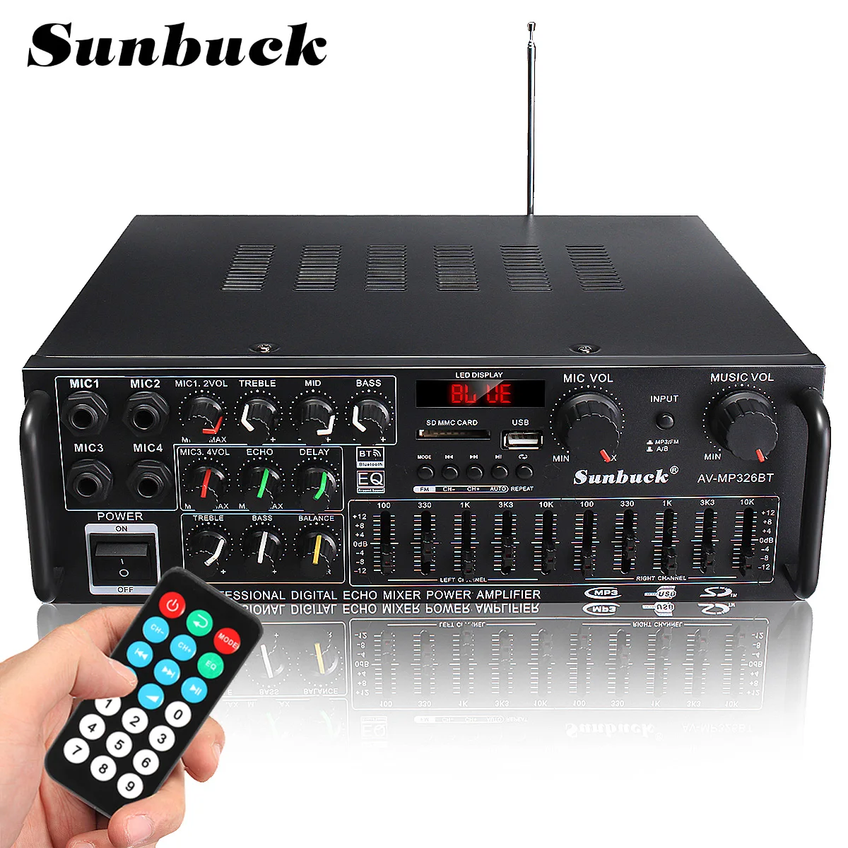 220-240V 2000W Digital Power Amplifier Audio Karaoke Home Theater Music Center Bluetooth Remote Control FM Microphone Support 