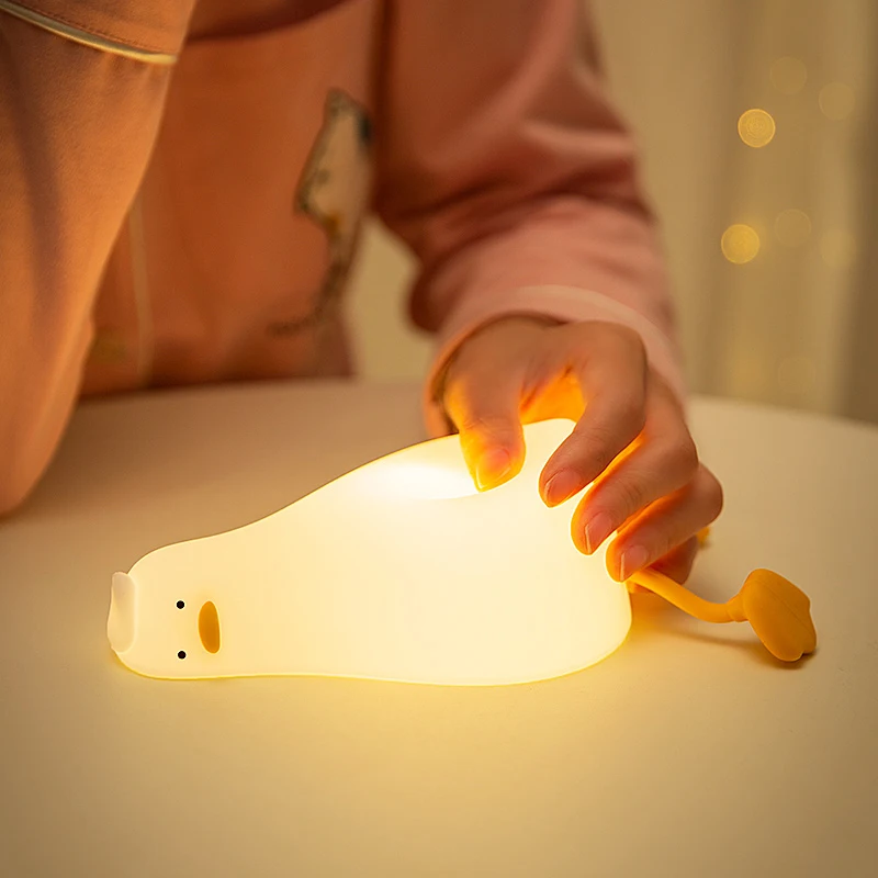 

Duck Nightlights Led Night Light Rechargeable Cartoon Silicone Lamp Patting Switch Children Kid Bedroom Decoration Birthday Gift