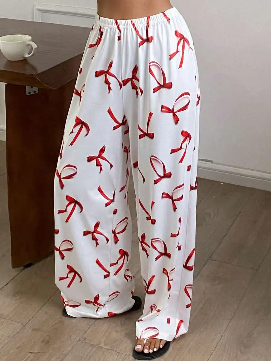Womens Bow Print Comfortable Pajama Pants For Daily Wear_ecoleips.com