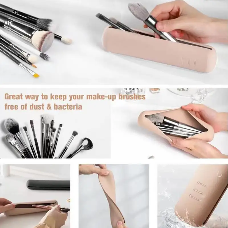 Travel Makeup Brush Holder, Silicon Material Portable For Getting Ready, Travelling, Trendy Cosmetic Case Makeup Organizers 4