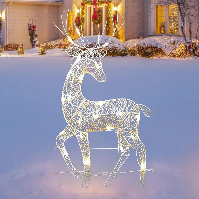 Handmake Iron Art Elk Deer Christmas Garden Decor LED Light Glowing Glitter Reindeer Xmas Home Outdoor Yard Ornament Decoration