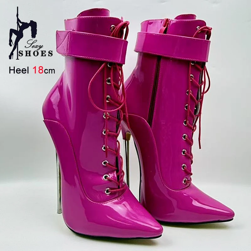 2025 Sexy Pointed Toe Fetish Yellow Women Ankle Boots 18CM Super High Heel Stiletto Metal Heels  7Inch Strap Wrap Ladies Shoes