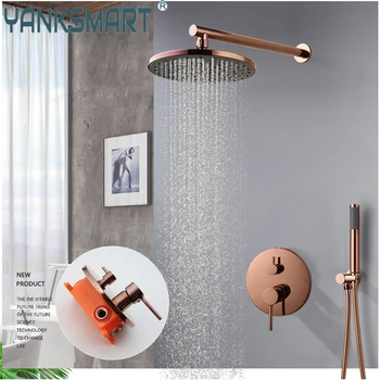 YANKSMART Rose Gold ห้องน้ําก๊อกน้ํา Wall Mount ระบบชุด 8-9 "หัว Chuveiro หมุน Rainfall Spout Mixer Water TAP 1