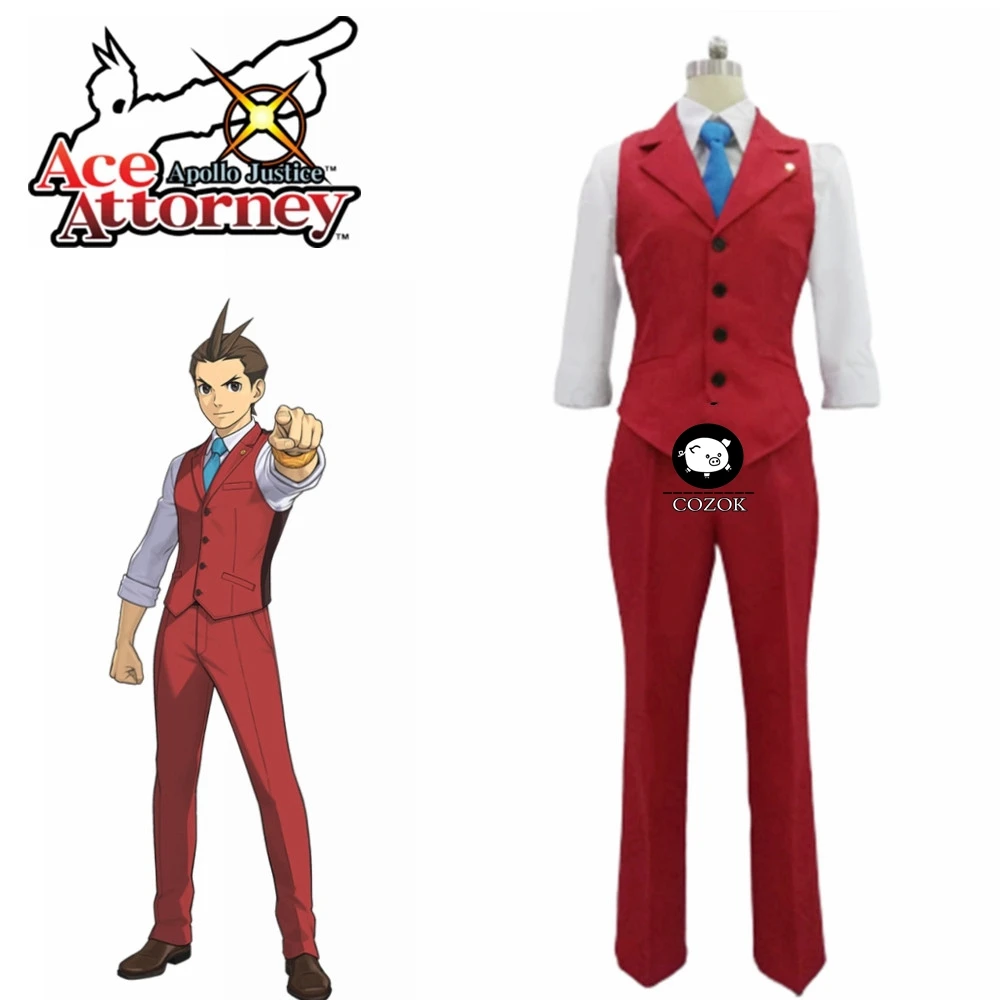 

Anime Ace Attorney Apollo Justice Red Vest Suit Outfit Cosplay Costume Party Costume Full Set Custom-Made