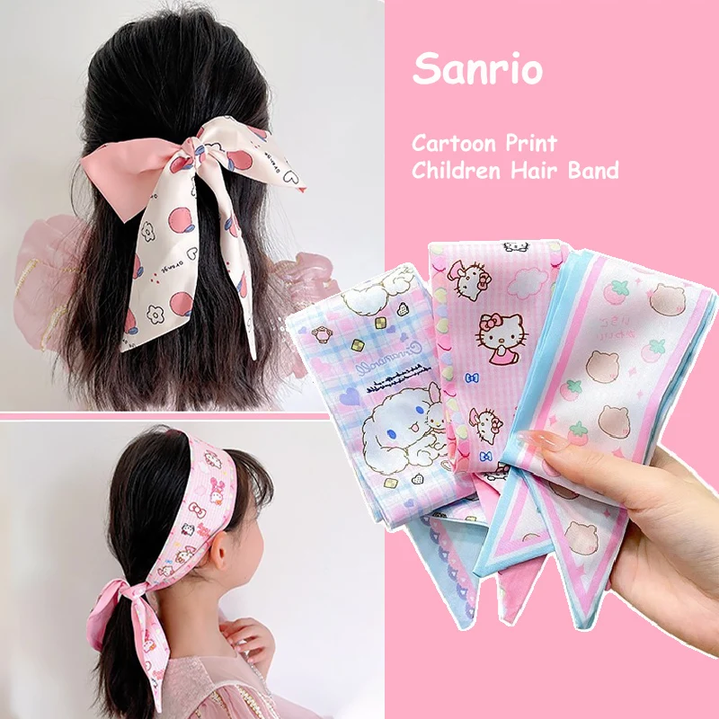 

Fashion Sanrio Cartoon Print Children Hair Band Cute My Melody Kuromi Anime Girl Silk Hair Band Hair Accessories Toy Gift New