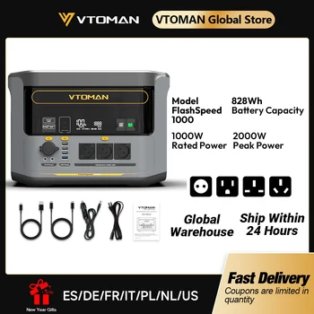 VTOMAN FlashSpeed 1000 Portable Power Station 2000W 828Wh LiFeP04 Battery For Outdoor Camping Tent Travel