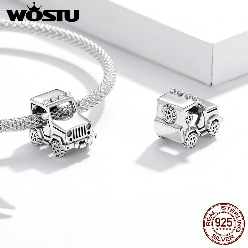 WOSTU Classical Bicycle Motorcycle Charms 925 Sterling Silver Car Train Beads Fit Original Bracelet Necklace DIY Jewelry Punk 4
