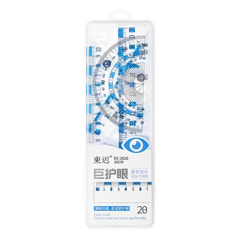 4pcs 눈 보호 자 세트 높은 투명도 그리기 도구 각도기 측정 문구류 직선 자 학교 사무실