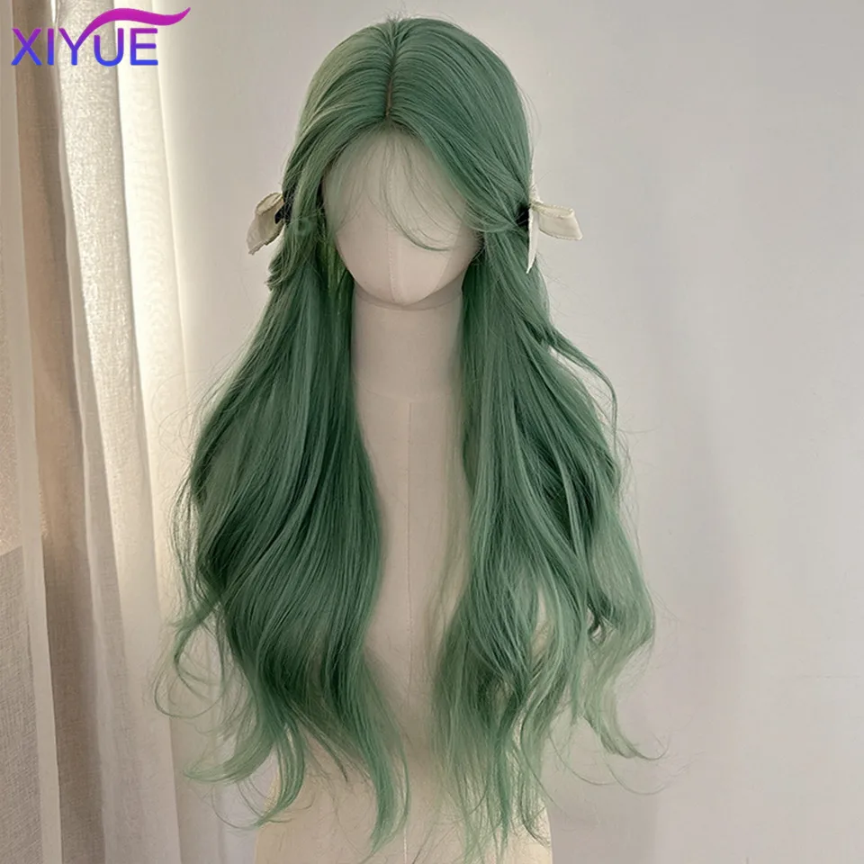 XIYUE Wig Women's Long Hair Mint Green Star Same Style Synthetic Long Curly Hair Versatile COS Full Head Set