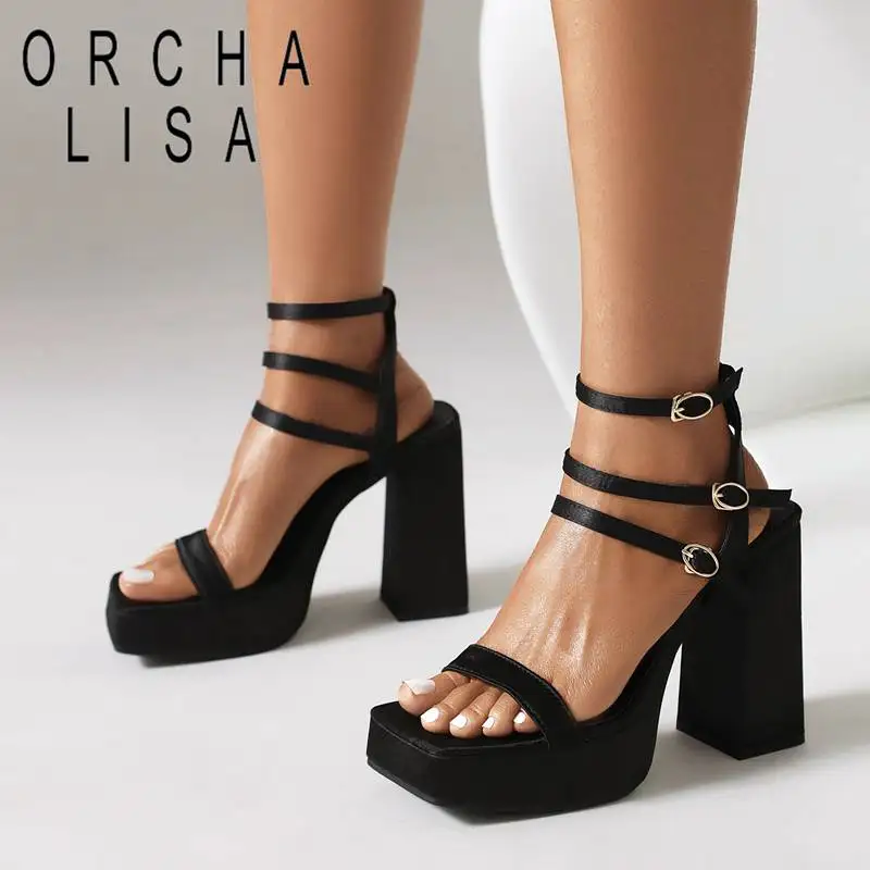 

Женская атласная обувь на платформе 12 см, с ремешком и пряжкой