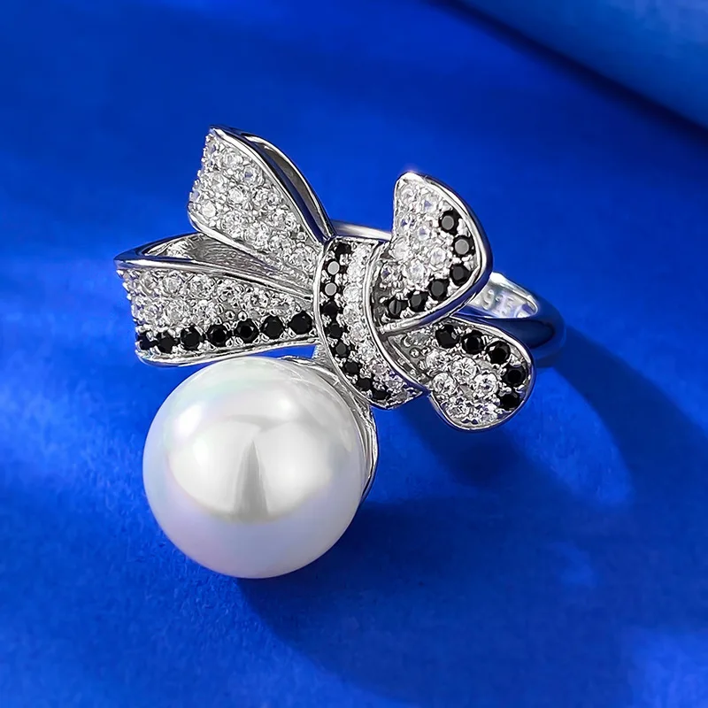 

2023 New S925 Silver Fashion Commuter Style Artificially Synthesized 12mm Pearl Ring for European Beauty