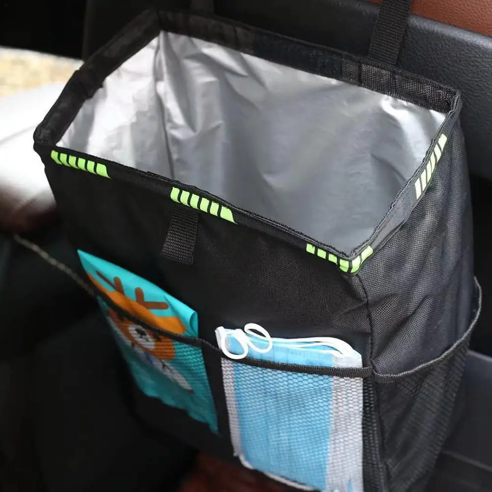 Universal Foldable Car Trash Can Garbage Bag Lid Auto Back Seat Dustbin  Waste Rubbish Basket Organizer Storage Car Accessories