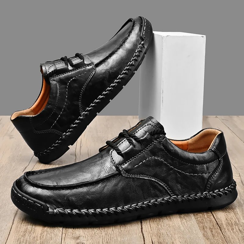 Retro Style Men Leather Casual Shoes Handmade Breathable Men's Loafers Fashion Man Walking Sneakers Simple Comfy Hiking Footwear 6