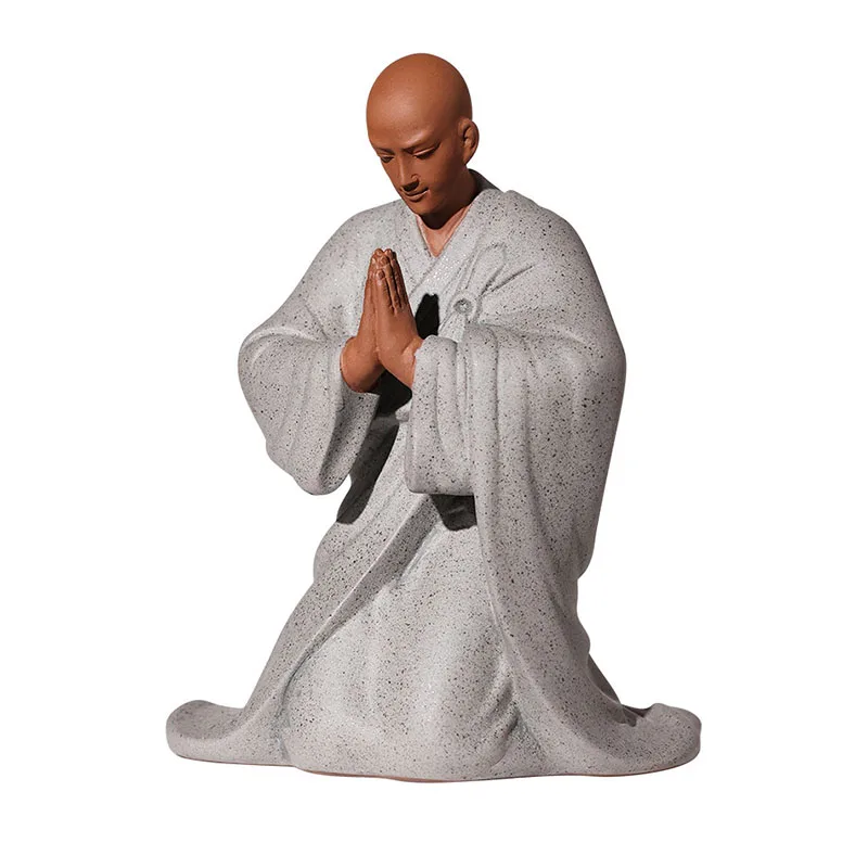 Chinese Style Sand Kneel Pray Buddha Monk Zen Home Living Room Temple Tearoom Decoration, Fengshui Souvenir, Antique Peaceful