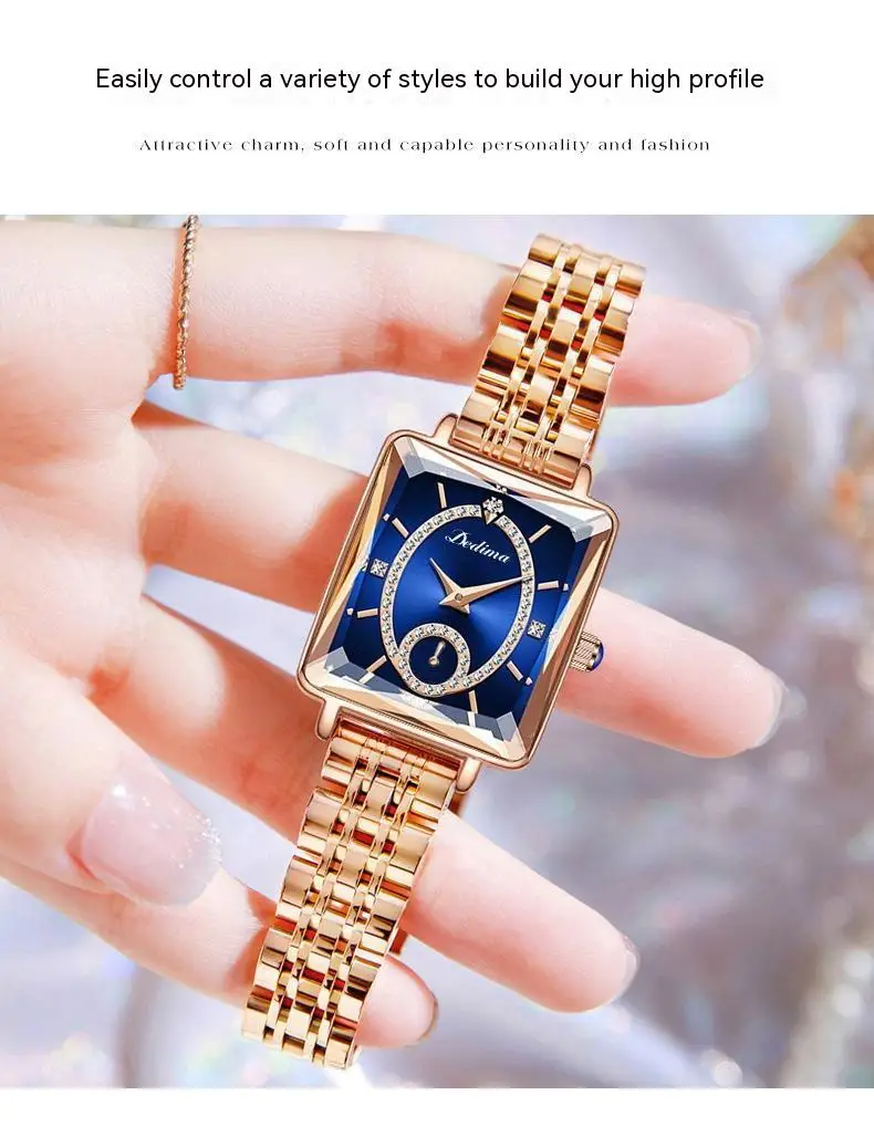 Quadratische Damen-Armbanduhr aus Roségold mit Diamanten, Edelstahl, wasserdicht, Quarz_voghion.com