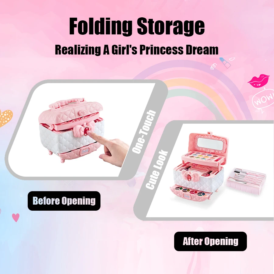 Kids Makeup Kit For Girls Princess Real Washable Pretend Play Cosmetic Set Toys With Mirror Non Toxic Safe Birthday Gifts M714 4