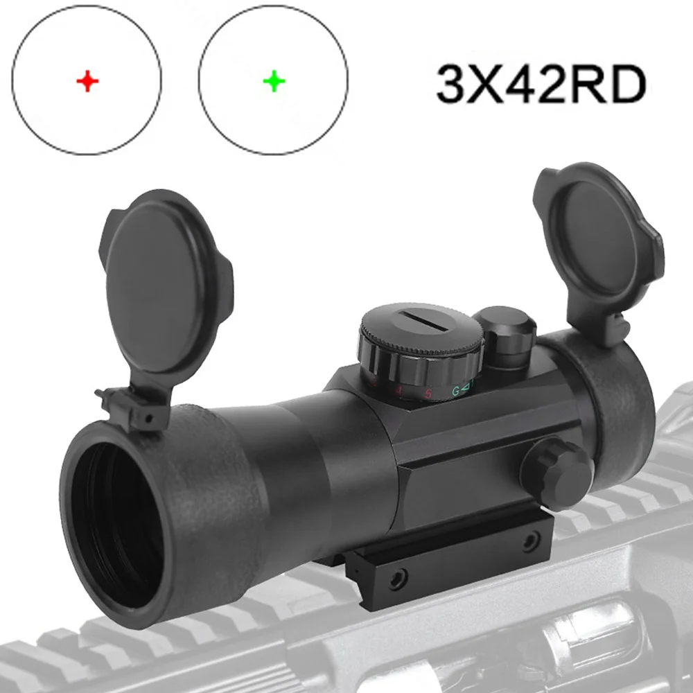 

Tactical 3X42MM Red Green Dot Sight Scope Optic Collimator Hunting Riflescope 11/20MM Dovetail for Rifle Weaver Picatinny Rail