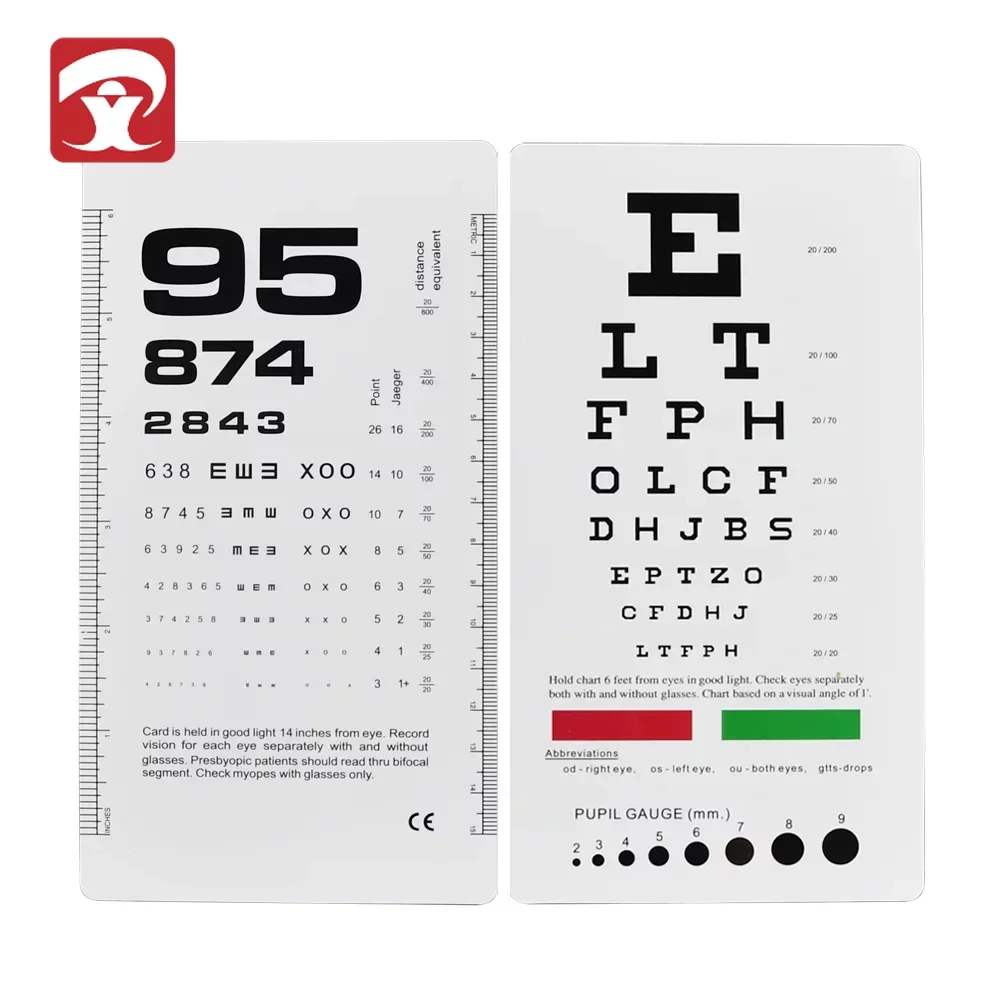 

High Quality Optical Equipment Double Sided PVC Water Proof Material Near Vision Chart Visual Acurity Chart C001