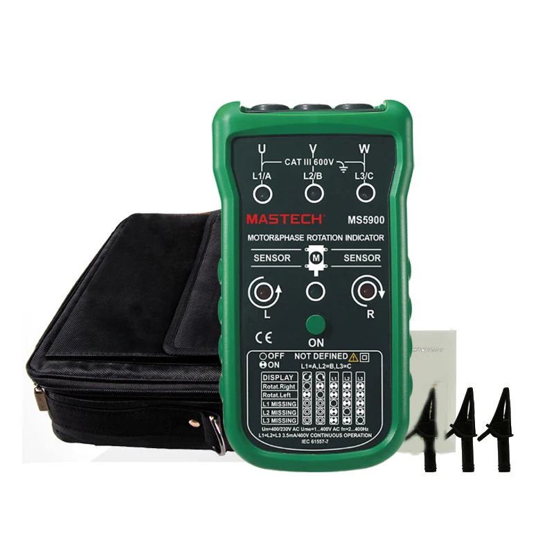 Mastech MS5900 3 Motor Meter Sequence Tester Digital Tecrep Non-contact Rotary Field Indicator LCD Handheld Portable Multimetro