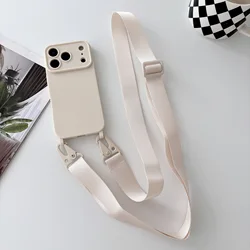 Candy Color Silicone Phone Case with Lanyard Necklace Strap - Soft and Durable Protective Cover - iPhone 15 (Beige)