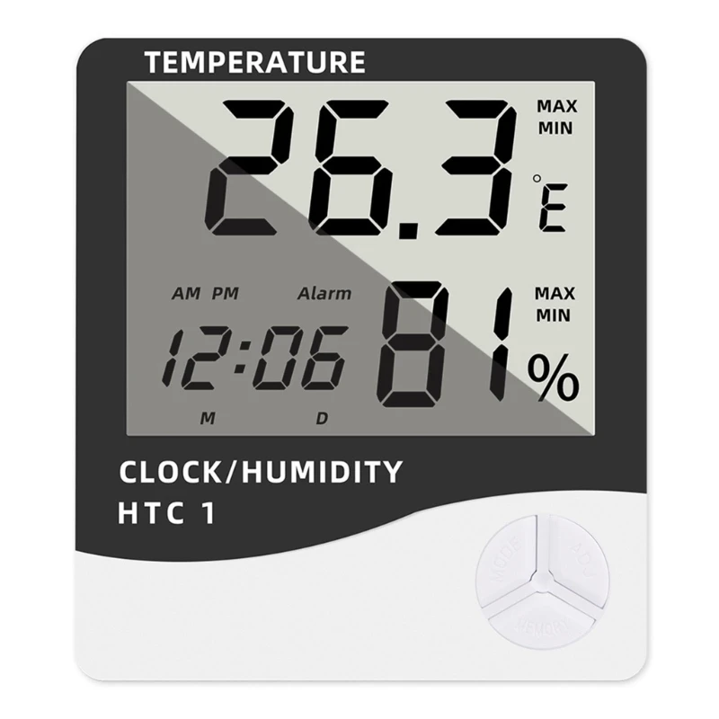 Q2Q4 Digital Humidity Temperature Meter Gauge with Time Date Large LED Display