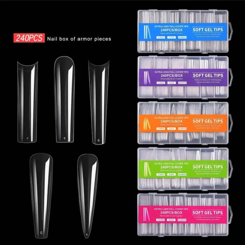 Description Picture 3 of item240Pcs Extra Long C Curve Nail Tips Clear False Nail Tips For Gel Acrylic Press On Nails Professional Home DIY With Box
