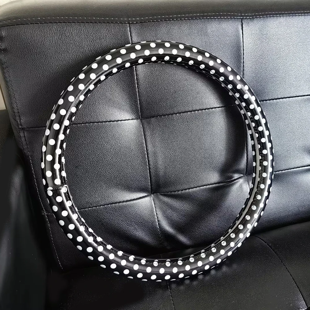Coprivolante per Auto 38cm in Pelle PVC, Decorazione Universale a Pois, Accessorio per Automobile