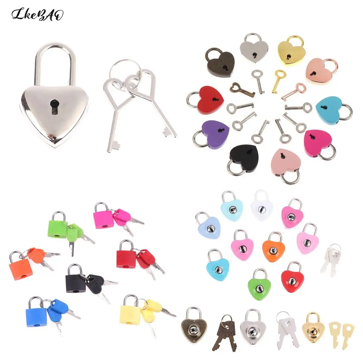

1Pcs Heart Shape Padlocks Vintage Antique Style Mini Padlocks With Key Lock For Travel Wedding Jewelry Box Diary Book Suitcase