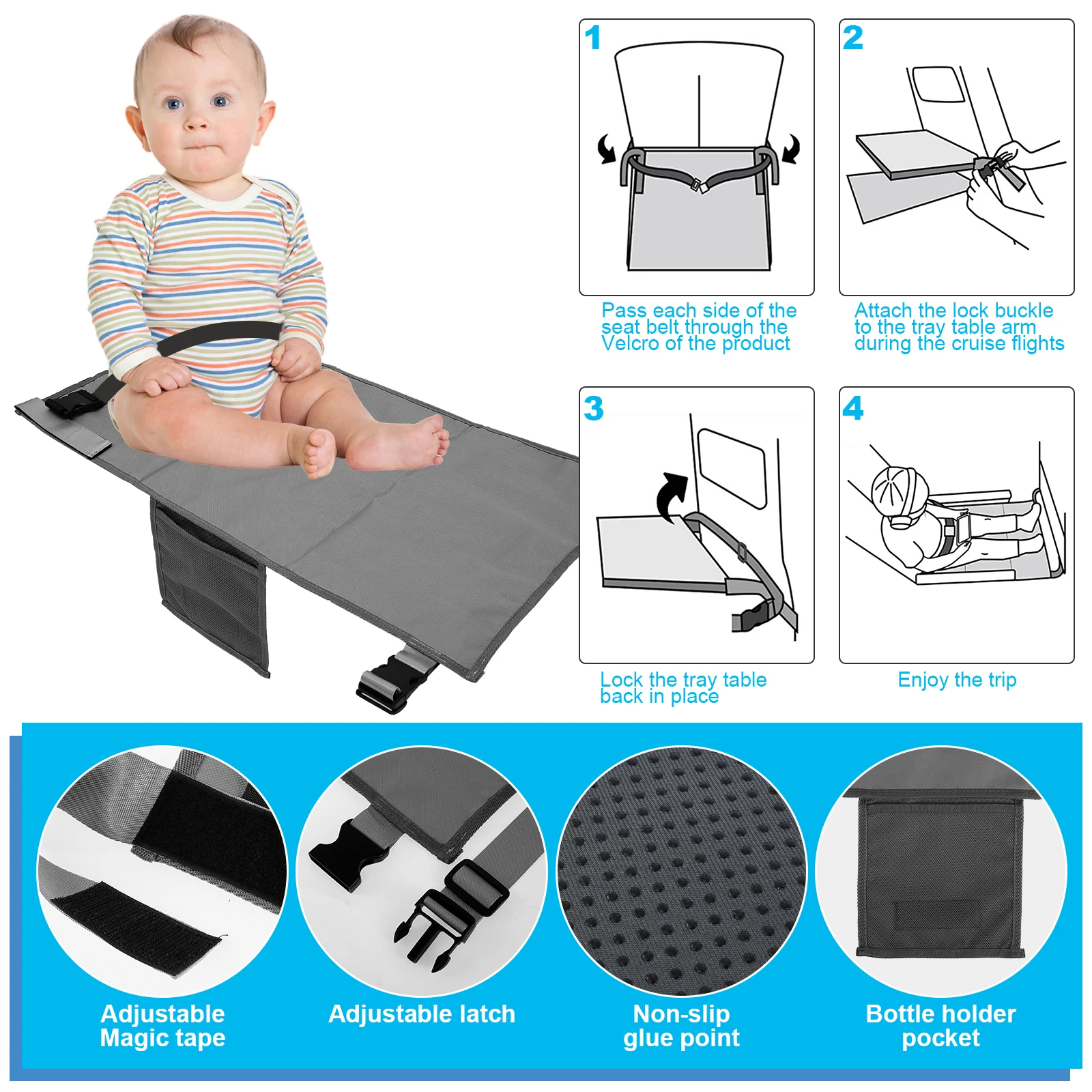 Toddler Airplane Seat Extender Portable for Kids Plane Travel Foot Rest Airplane Foot Hammock Baby Durable Footrest Bed airplane foot rest airplane seat extender
