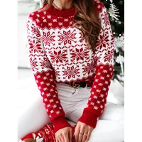 Women Sweater Christmas Snowflake Knitted Long Sleeve O Neck Ladies Jumper Fashion Casual Winter Autumn Printed Pullover Clothes - Image 4