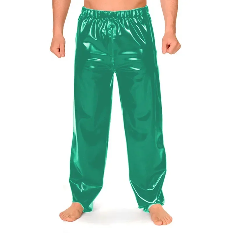 Men Trousers Leather Pants Male Zipper Crotch Elastic Waisted Long Pants Wetlook PVC Leather Toursers Vinyl Fabric Candy Color Men's Casual Daily Bottoms