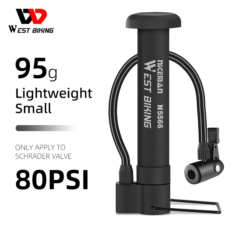 

WEST BIKING Mini Portable Bike Pump 80PSI Schrader Valve Bicycle Tire Pump Manual Foot Pedal Floor Air Inflator Bike Accessories