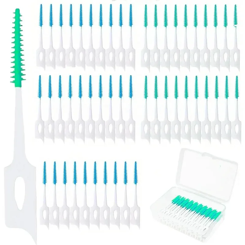 40-200개입 치간 실리콘 브러쉬 치아 사이 청소용 실리콘 이쑤시개 실 포함 구..