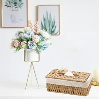 Hot Creative Handmade Rattan Tissue Box Household Paper Storage Basket Home Decoration Khaki Floral Style 1 PCS  napkin holder 2