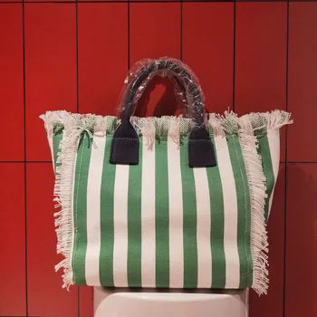 유럽 및 미국 여행 대용량 여성 가방, 핸드태슬 핸드백, 패션 프린트 면 캔버스 핸드백, 신제품