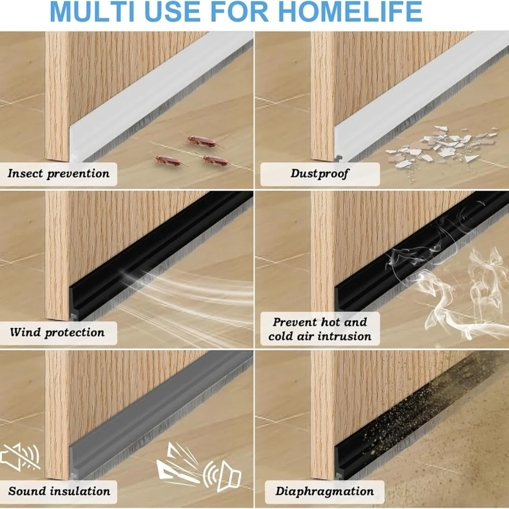 Universal Door Seal with Brush - Noise Reduction & Insect Barrier
