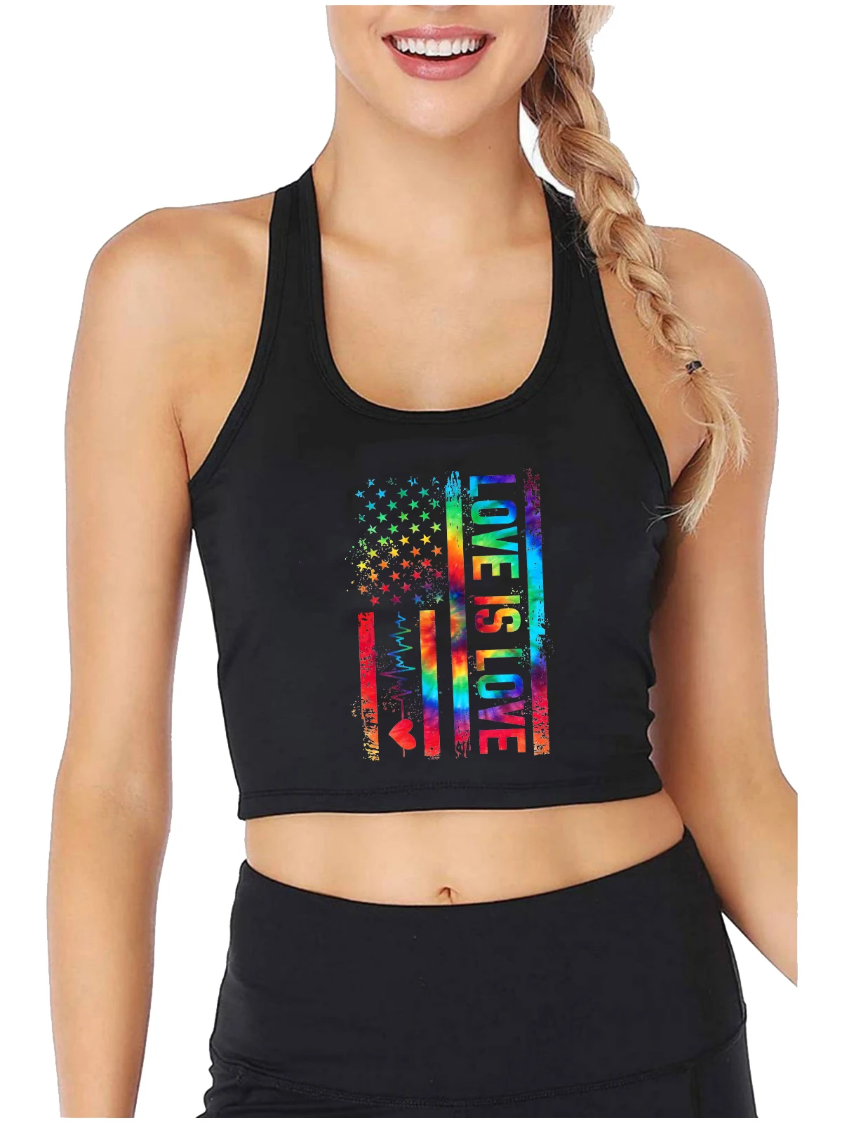 

Love Is Love Rainbow American Flag Graphic Tank Tops LGBT Gay Pride Month Cotton Tank Tops Bisexual Creative Sexy Slim Camisole