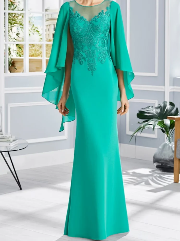 Elegant Exquisite Turquoise Mermaid/Trumpet Lace Appliques Mother of the Bride Dress Wedding Guest Formal Occasion