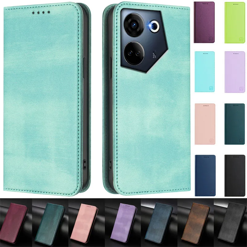 Camon20 Leather Flip Wallet Case with Magnetic Closure and Stand Function